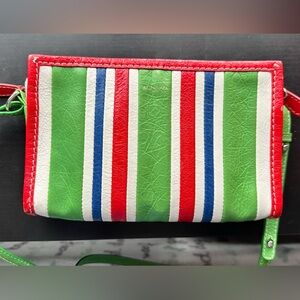 Balenciaga Green and Red Striped Bazaar Crossbody Bag